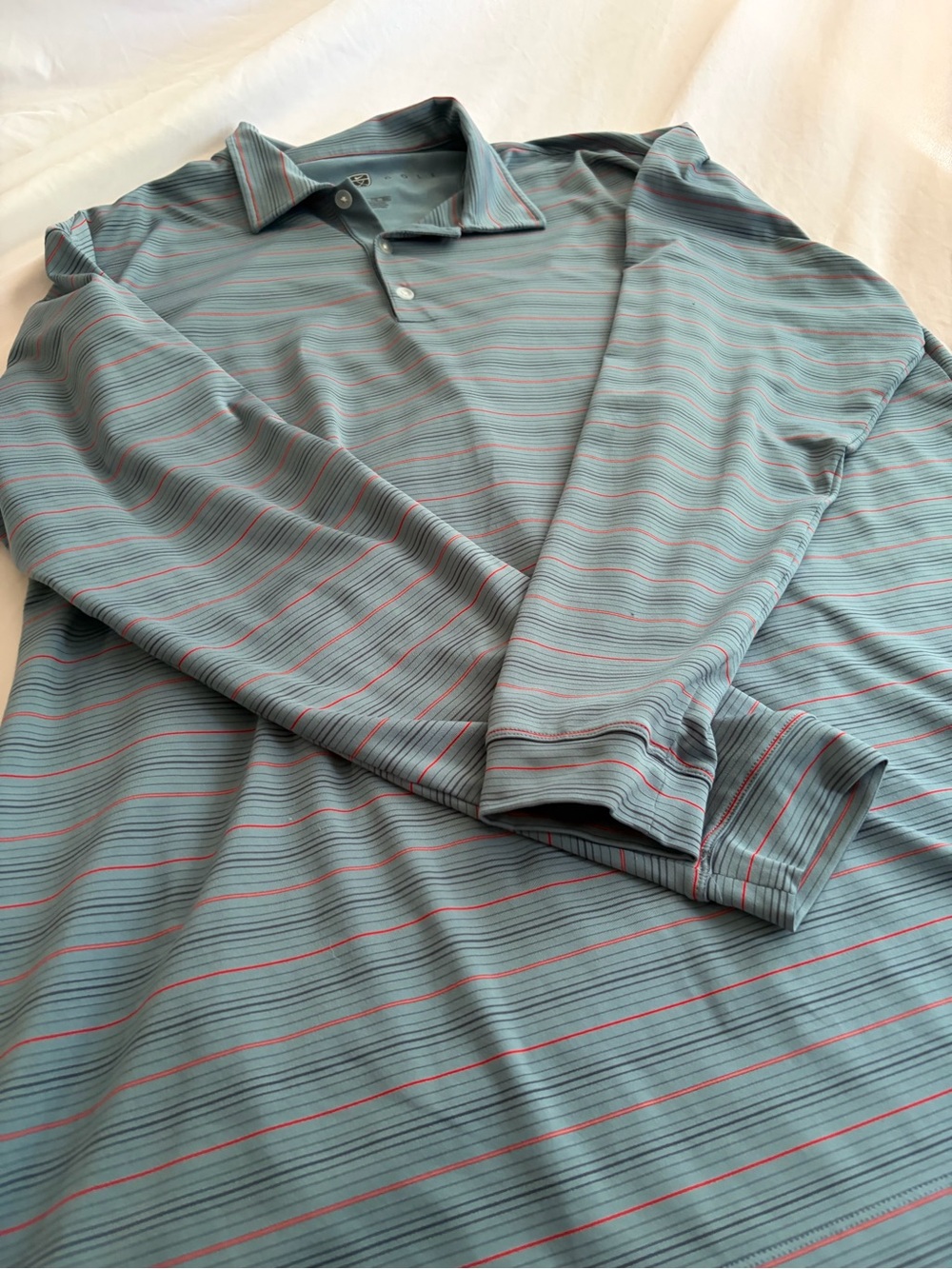 Nike Men's Long-Sleeve Polo in Teal with Red Stripes Size XXL